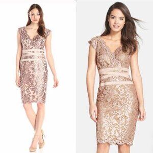 Tadashi Shoji (8) Lace knee-length Dress in Blush and Gold
